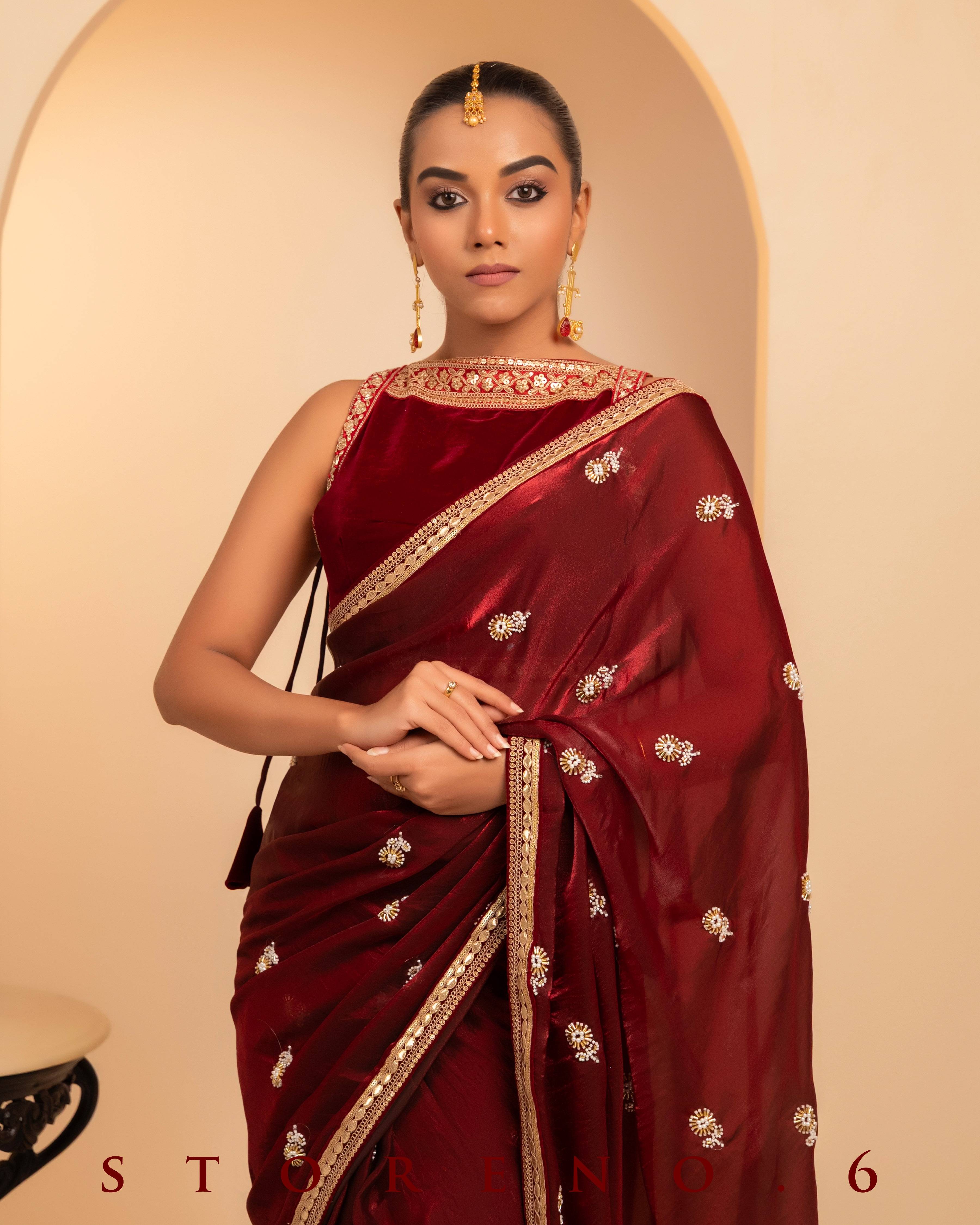 MAHOGANY MYSTERY SAREE WITH QUIRKY QUEST BLOUSE