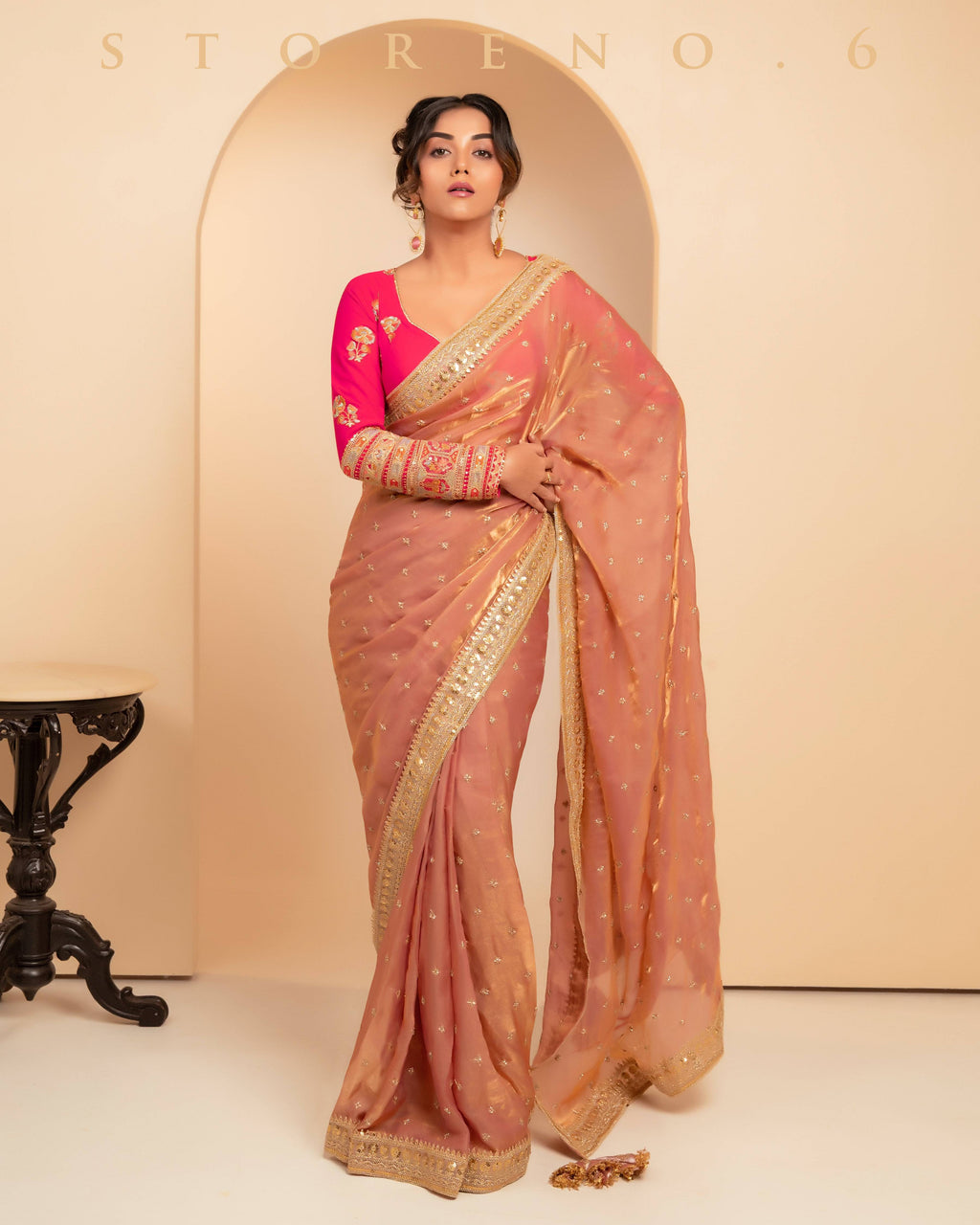 CORAL COSMOS SAREE WITH POSH PHENOMENA BLOUSE