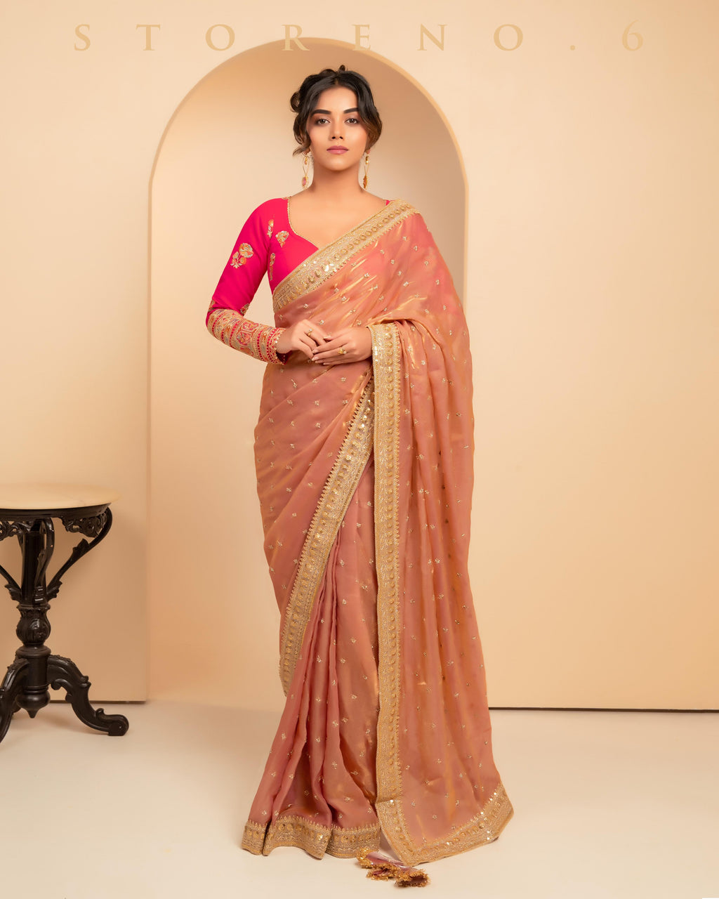 CORAL COSMOS SAREE WITH POSH PHENOMENA BLOUSE