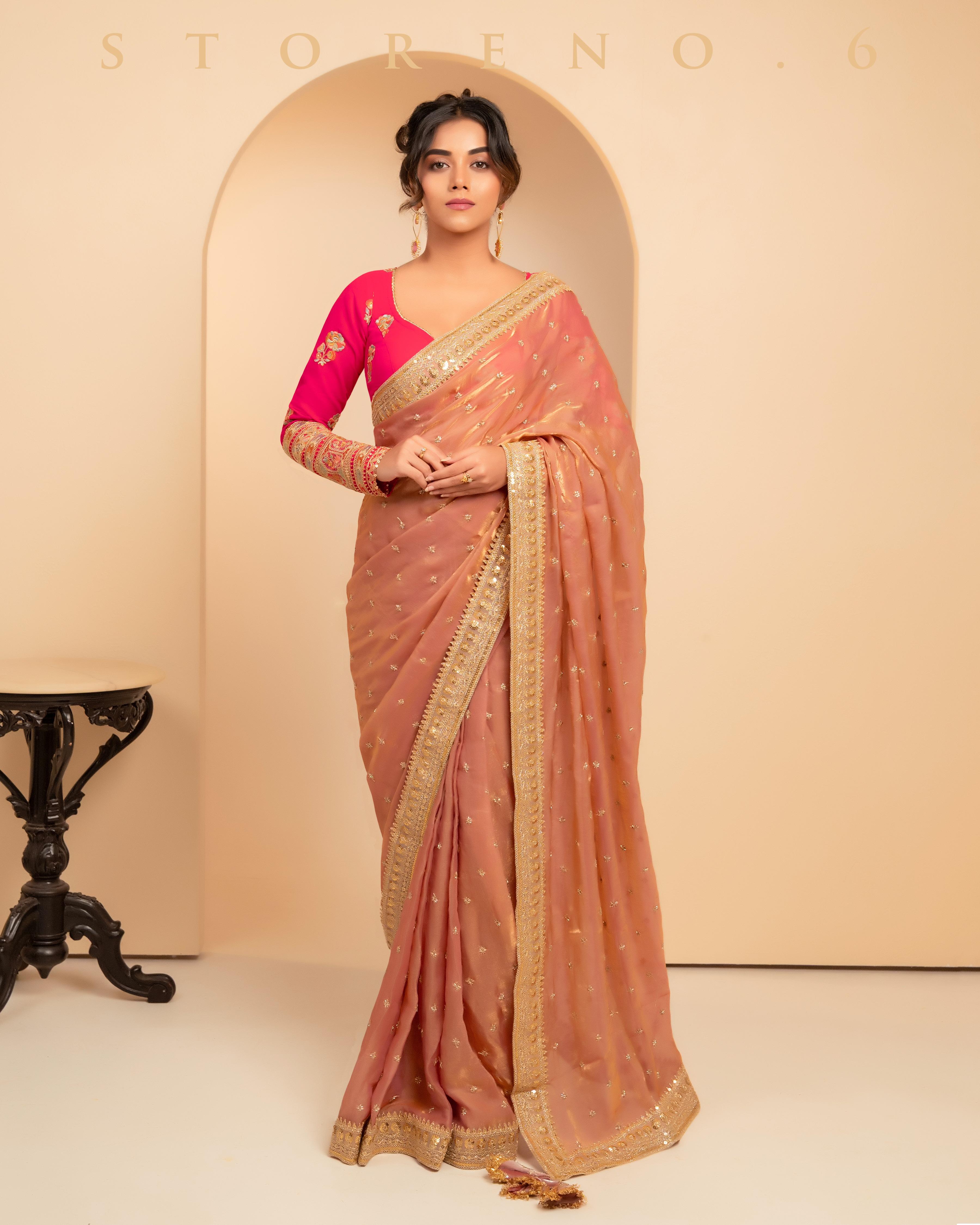 CORAL COSMOS SAREE WITH POSH PHENOMENA BLOUSE