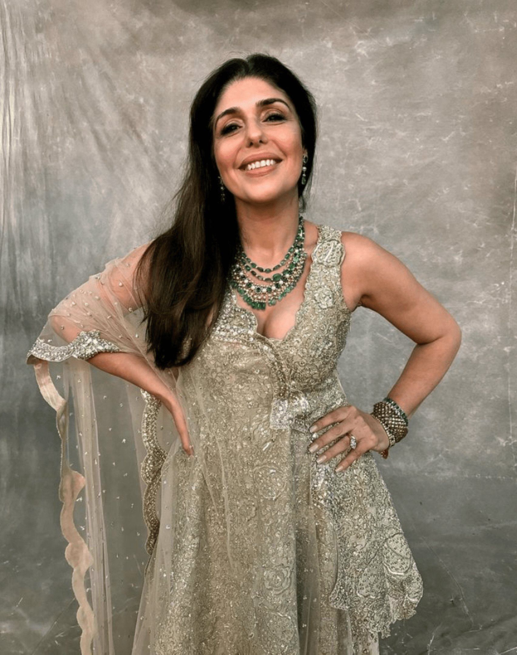 Beige Champagne Embroidered Co-ord Set