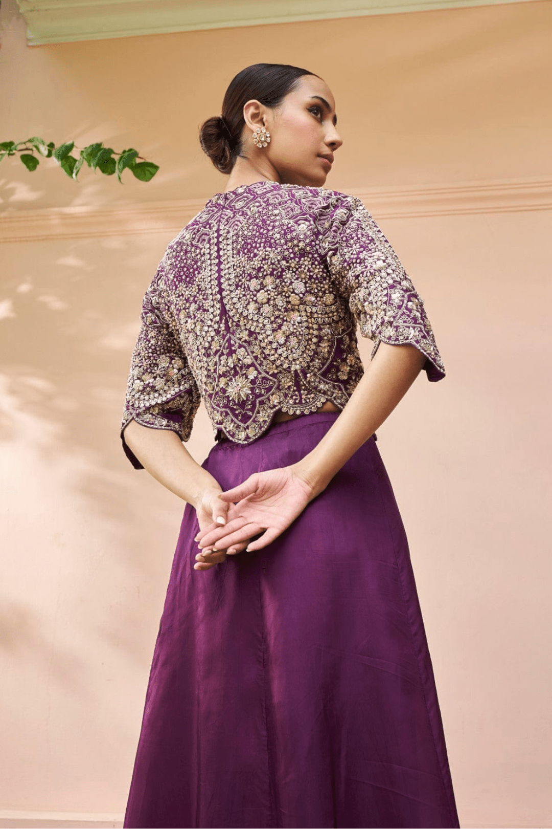 Aubergine Embroidered Top And Skirt