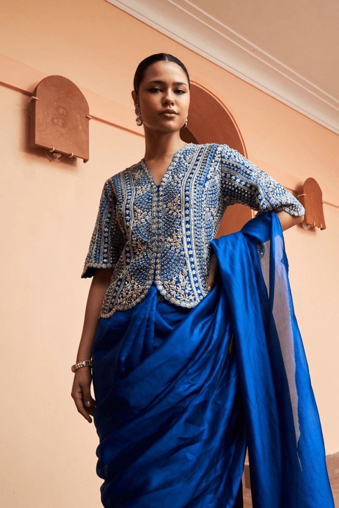 Jade Blue Saree with Embroidered Koti Blouse