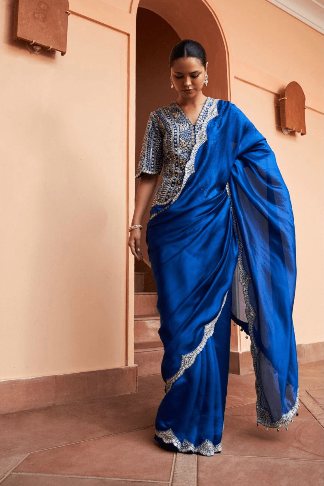 Jade Blue Saree with Embroidered Koti Blouse