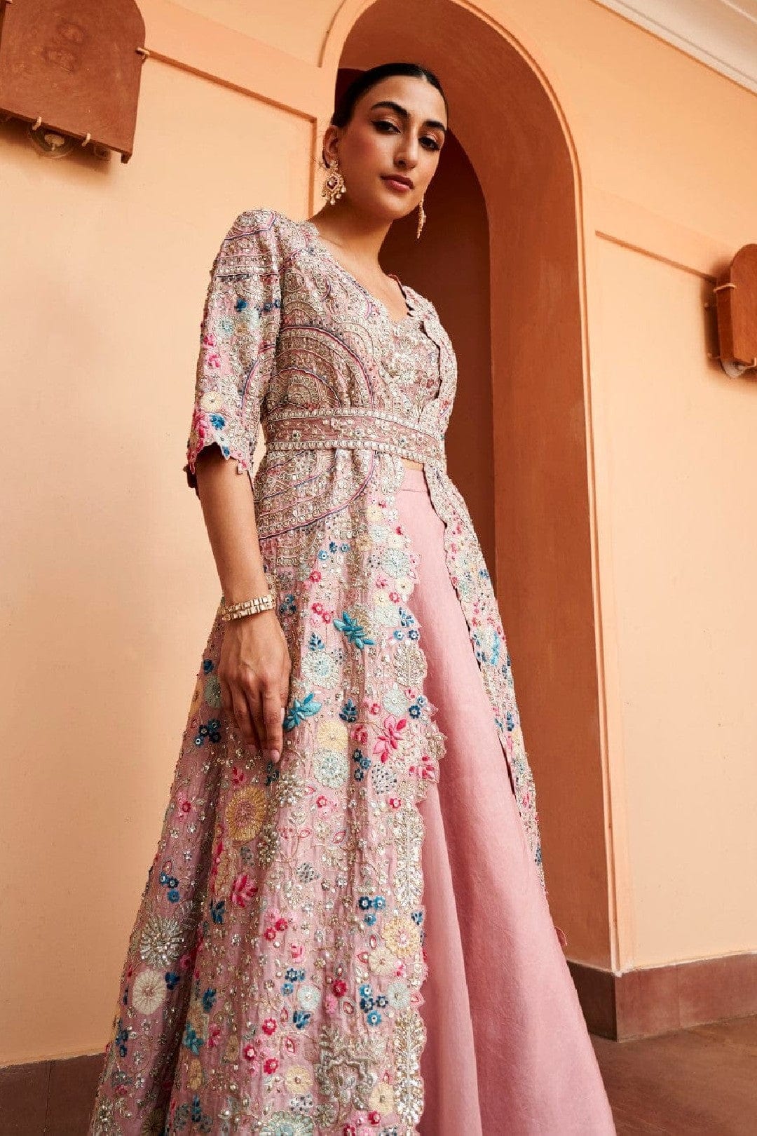 Soft Berry Embroidered Jacket Set